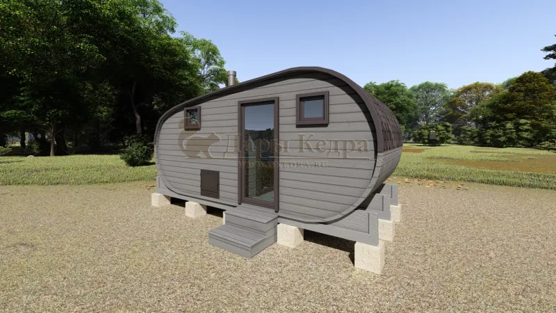 Баня-бочка «Танк» из кедра 5х2,2 метра (вариант 2)